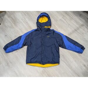 VTG Nike Jacket Boys 10-12 Blue Yellow Hooded Fleece Lined Colorblock Ski Winter